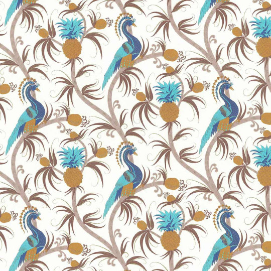 Blue and Gold Peacocks and Pineapples Italian Print Paper ~ Rossi Italy